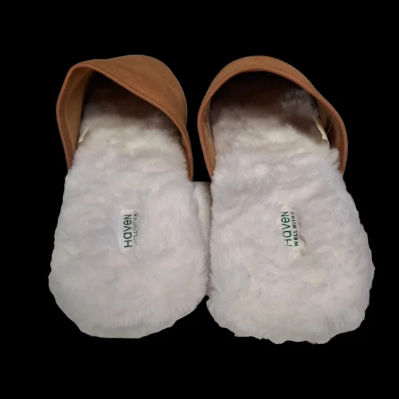 Haven Well Within Leather Brown Slippers Faux-Fur Lining Slides Women Size 9 - Picture 10 of 16